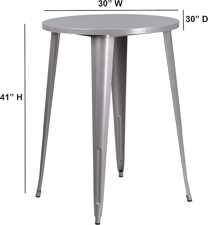 EMMA + OLIVER Commercial Grade 30" Round Silver Metal Indoor-Outdoor Bar Height - Image 3