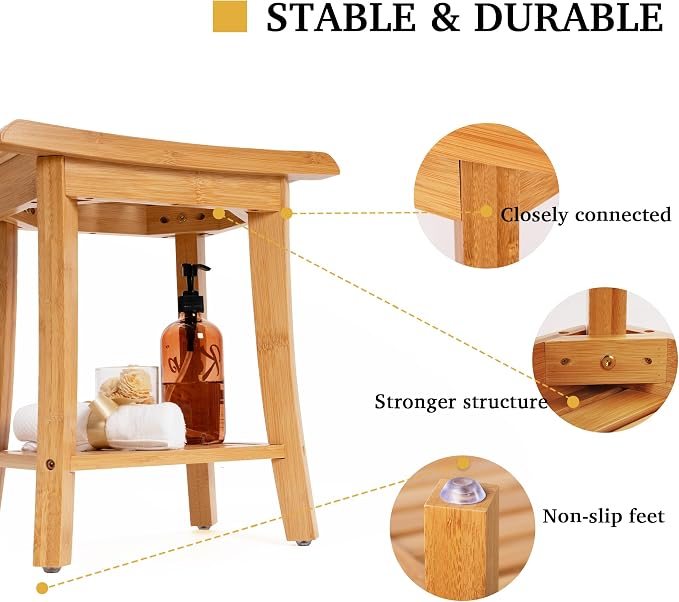 Bamboo Shower Bench Inside Shower Stool - Image 4