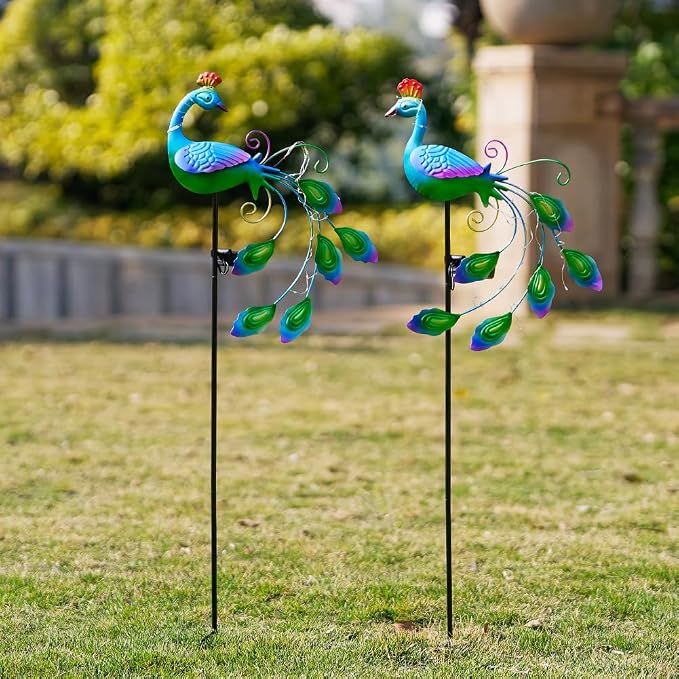 DREAMSOUL 2 Pack Metal Peacock Solar Lights Outdoor Waterproof LED Solar Lights - Image 7