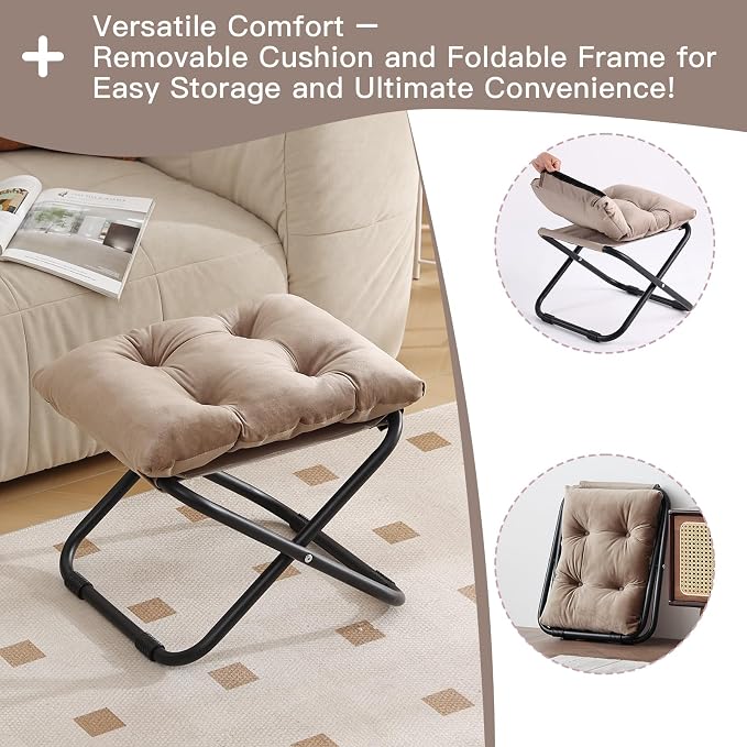 LITA Folding Footrest Stool, Portable Ottoman Foot Rest, Upholstered Small - Image 5