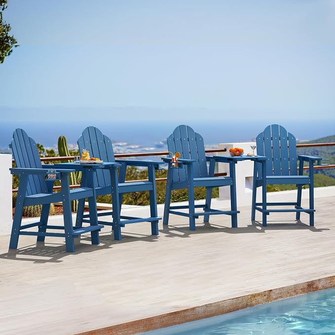 LUE BONA Tall Adirondack Chair Set of 4, All Weather HDPS Bar Height Chairs by LUEBONA