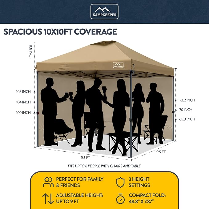 KAMPKEEPER 10x10 Pop-Up Canopy Tent, Waterproof, Portable Shade - Image 2