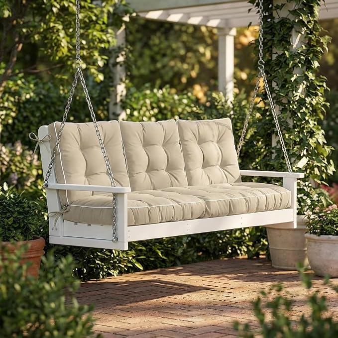 3 Seat 57 Inches Outdoor Porch Swing Cushions, Water-Resistant Tufted Patio - Image 6