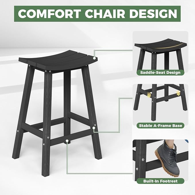 Outdoor Patio Bar Height Table and Tall Stools Set of 2, All-Weather HDPE High - Image 6