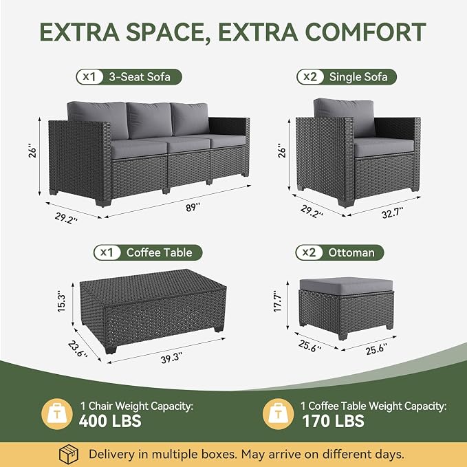 Aoxun 8 Piece Outdoor Patio Furniture Set 7 Seats, Outdoor Sectional - Image 9