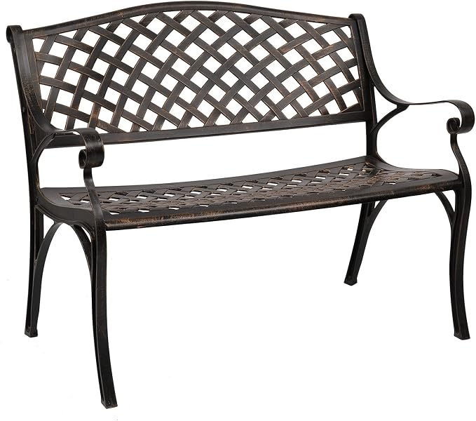 VINGLI 40.5" Patio Garden Bench, Anti- Rust Cast Iron Cast Aluminum Frame by VINGLI