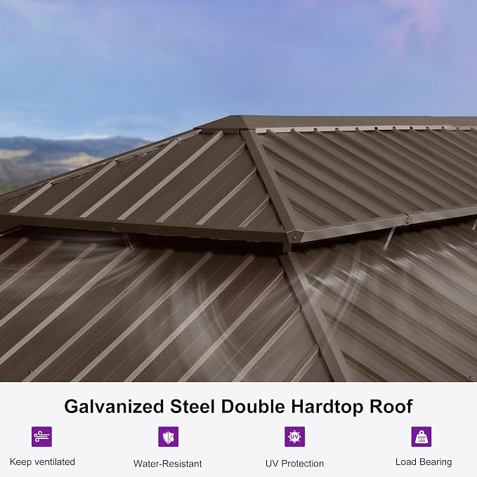 PURPLE LEAF 14' X 24' Outdoor Hardtop Gazebo Patio Wide Aluminum Frame Metal - Image 6