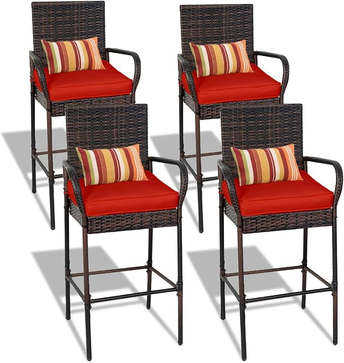 Sundale Outdoor Wicker Bar Stool Set of 4, Patio Counter Height Pub Chair by SundaleOutdoor