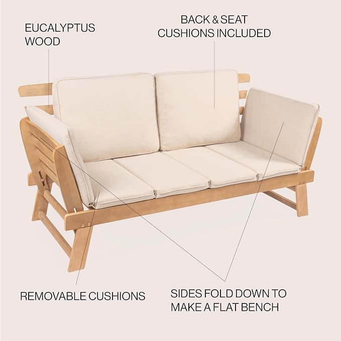 JONATHAN Y SFB1000A Hartley 2-Seat Modern Scandinavian Folding Wood Outdoor Day - Image 4