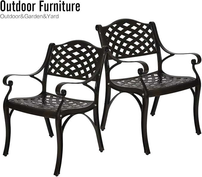 YUSING Outdoor Dining Chairs Set of 2, Cast Aluminum Metal Arm Chairs - Image 6