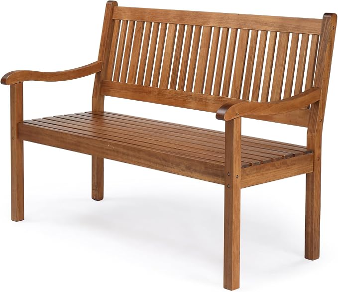 VINGLI 50" Outdoor Wood Bench, Weatehr Resistant Wooden Garden Patio Bench by VINGLI