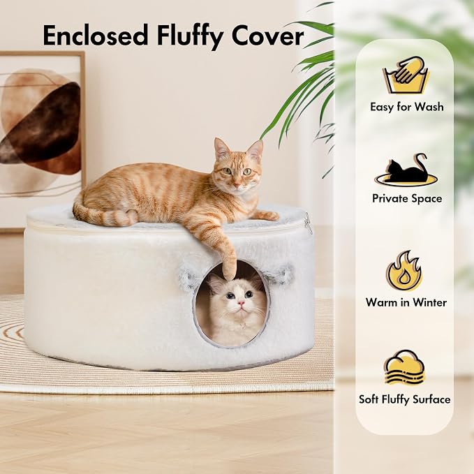 Cat Bed for Indoor Cats, Fluffy Large Enclosed Cat House Cave Pet Bed Hammock - Image 5