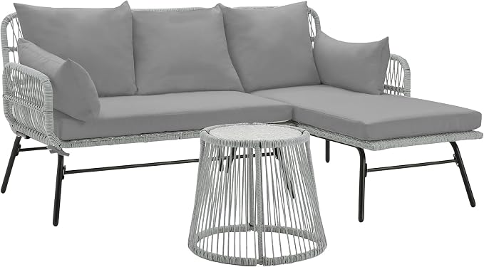 EROMMY 3 Piece Boho Patio Conversation Sets, L-Shaped Sectional Patio Furniture by EROMMY
