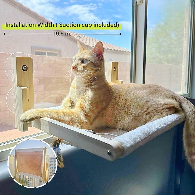 Foldable Cat Window Perch, Natural Wood, 16.5''×12'' Hammock, 35 lbs Weight - Image 6