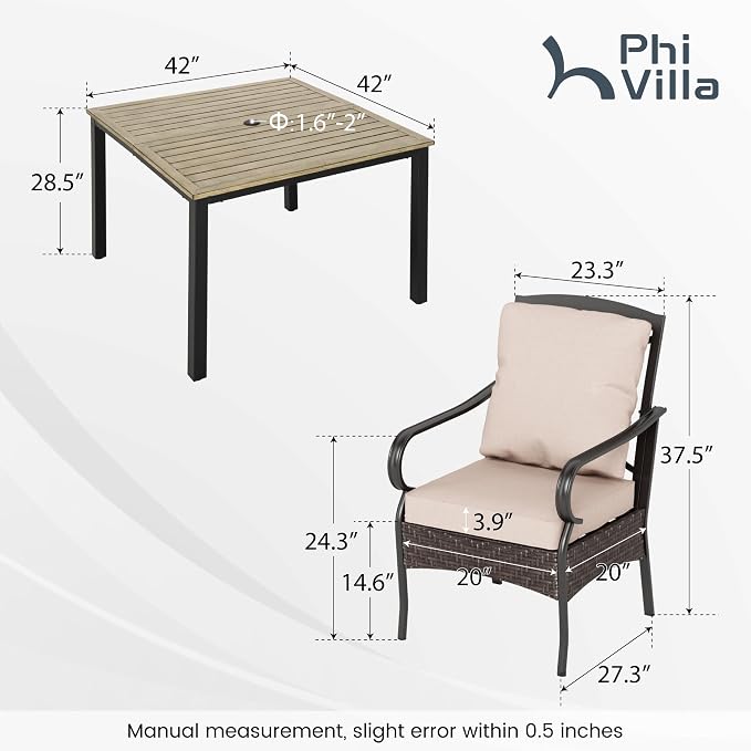 PHI VILLA 5-Piece Outdoor Dining Set, Heavy Duty Patio Table and Chairs Set - Image 2