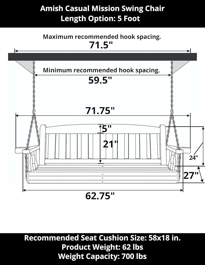 Amish Heavy Duty 800 Lb Mission Treated Porch Swing - Image 2