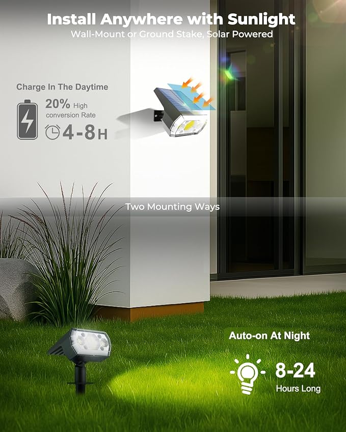 6 Packs Solar Spot Lights Outdoor, 64 LED 6500K Solar Lights Outdoor, IP67 - Image 3