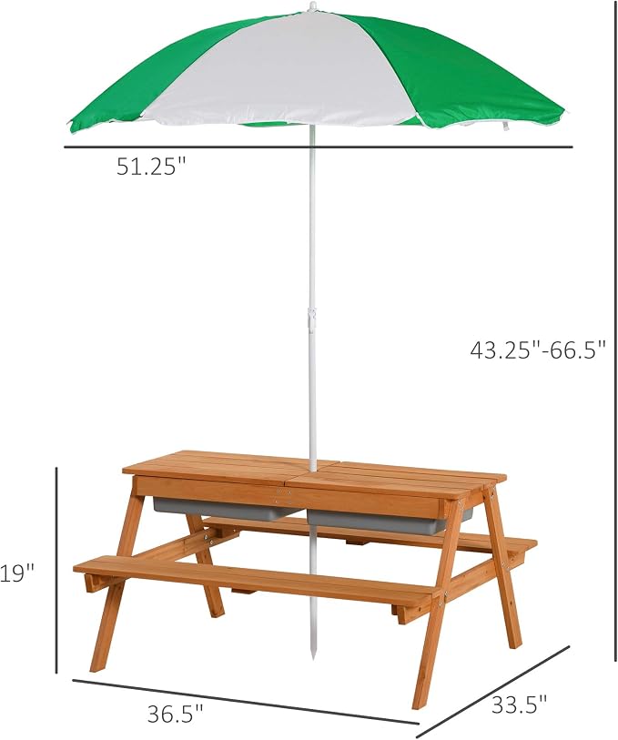 Outsunny Kids 3 in 1 Sand and Water Table, Wooden Outdoor Convertible Picnic - Image 7