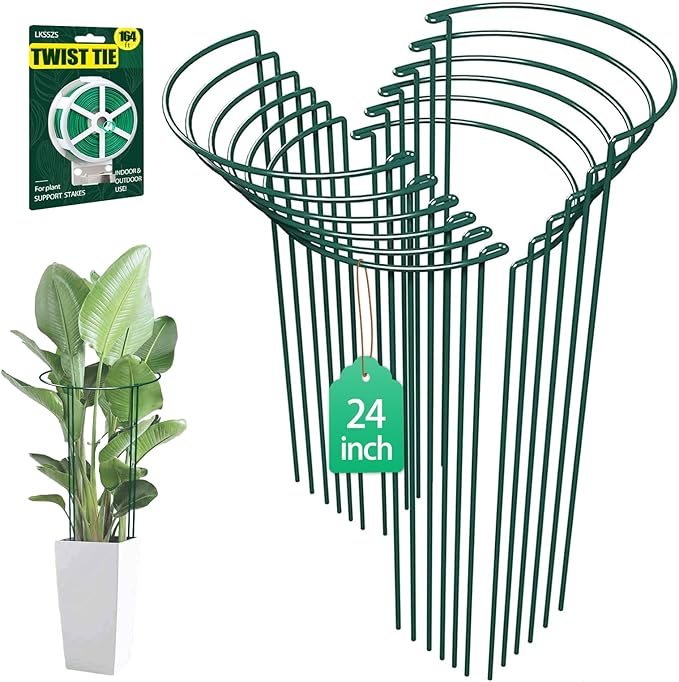 12 Pack 24 inch Plant Support Stakes, Half-Round Metal Garden Flower Stakes by LKSSZS