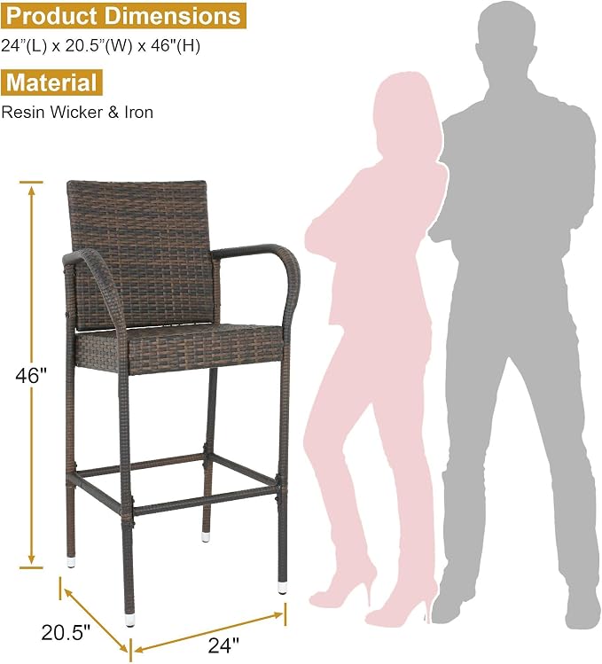 ZENY Set of 4 Wicker Barstool All Weather Dining Chairs Outdoor Patio Furniture - Image 3