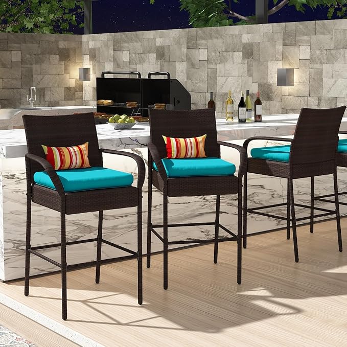 Sundale Outdoor Wicker Bar Stool Set of 4, Patio Counter Height Pub Chair - Image 2