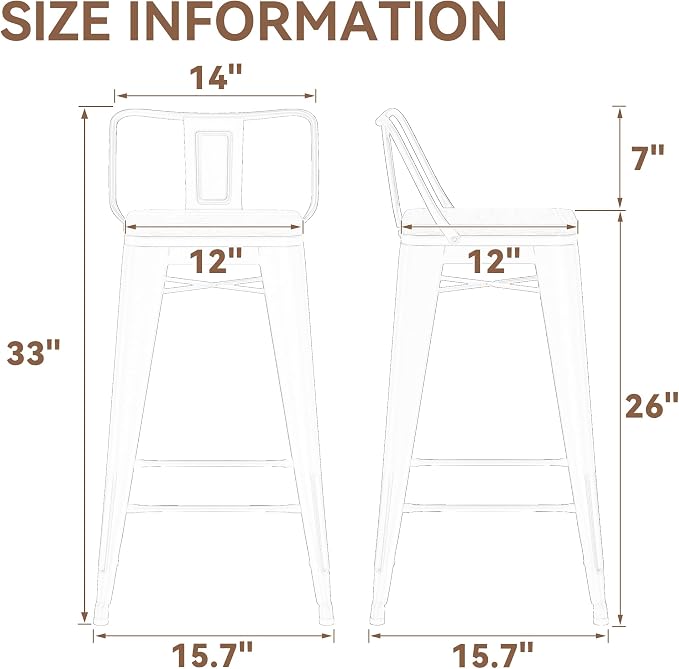 Yongchuang 26 inch Bar Stools Set of 2 Kitchen Counter Height Chairs - Image 2