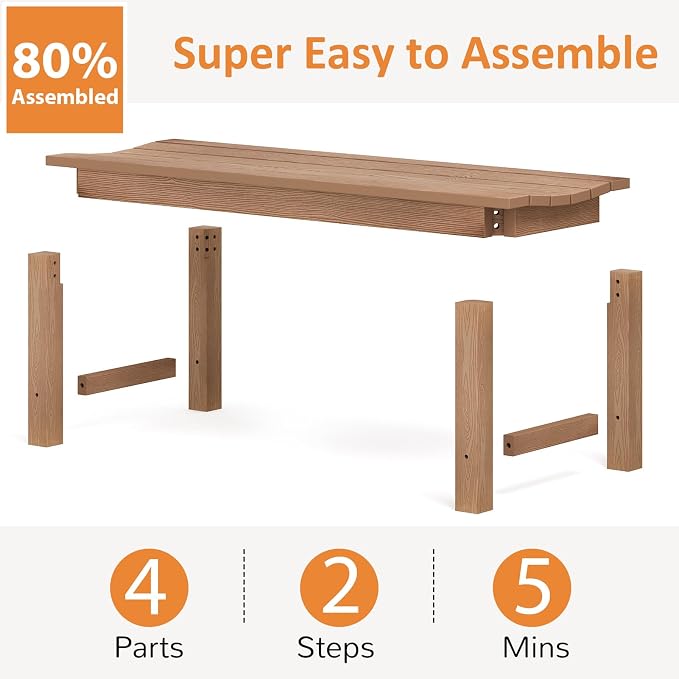 Outdoor Bench, 2-Person Patio Backless Bench Holds up to 800lbs, Weatherproof - Image 6
