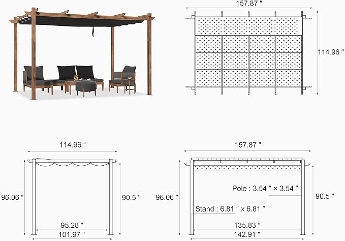 PURPLE LEAF 10' x 13' Outdoor Retractable Pergola - Image 8