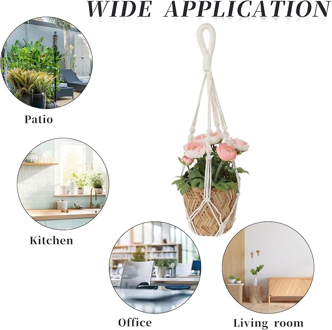 2 PCS Macrame Plant Hanger Indoor Hanging Plant Holder Hand-Woven Cotton Rope - Image 3