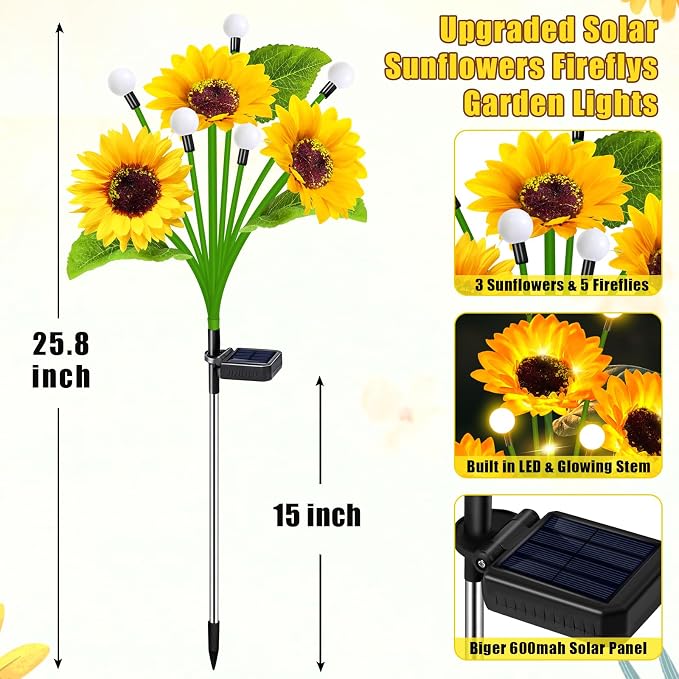 Solar Lights Outdoor Garden Decor, 4 Pack Sunflower - Image 3