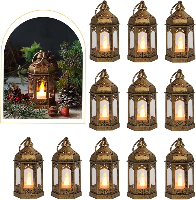 LLQ 12Pcs Mini Lantern with LED Tea Light, Garden Fairy Party Decorations by LLQ-LuckLifeQuality