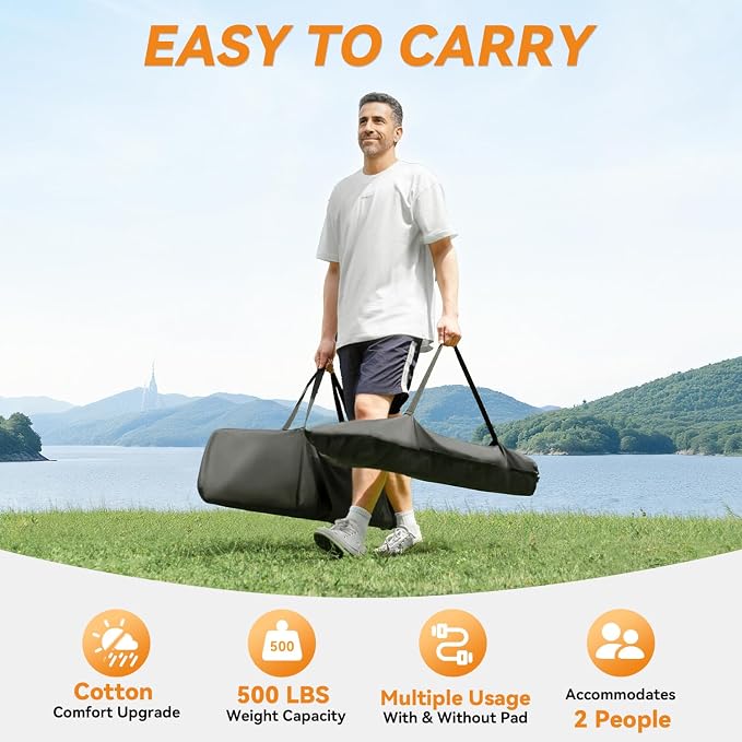 2 Person Outdoor Hammock with Stand, Cotton Rope Hammock with Polyester Pad - Image 5