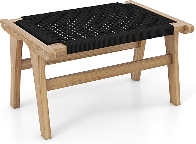 Tangkula Teak Ottoman Footstool, Natural Teak Wood Foot Rest by TANGKULA