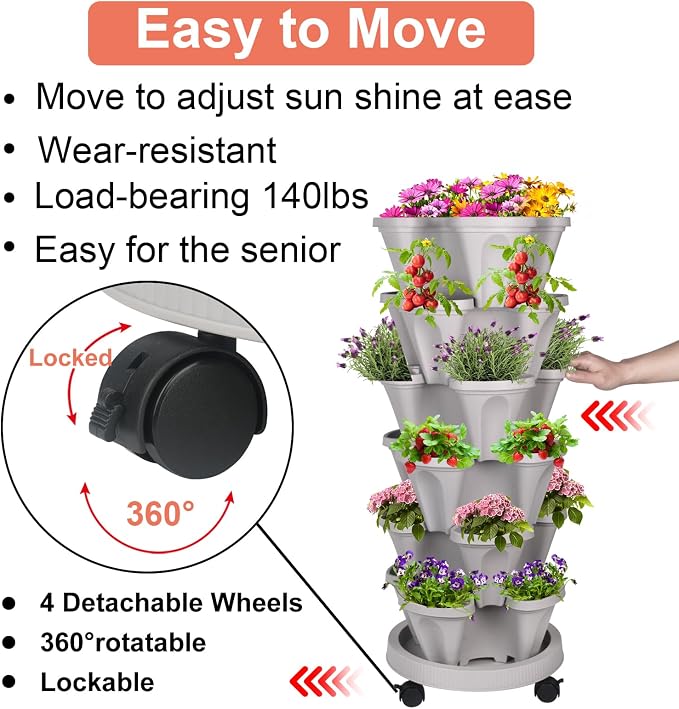 GameXcel Vertical Planter 6 Tier Stackable Planters Garden Planters Strawberry - Image 5
