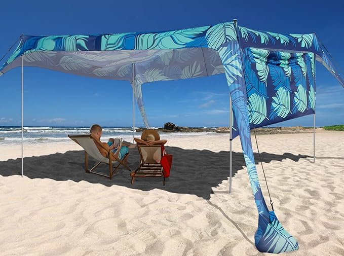 Beach Canopy Tent Shade with Sidewalls 10x10FT, 6.6FT Tall, UPF50+ Sun Shelter by easierhike