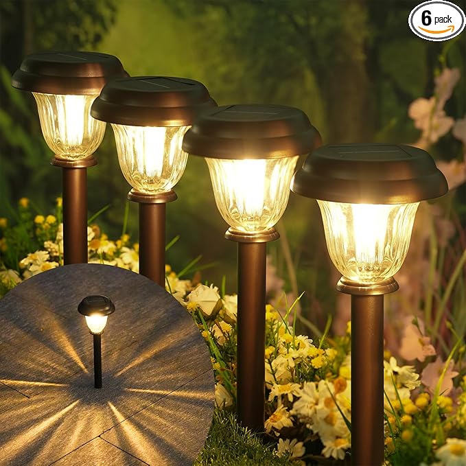 Solar Lights Outdoor, 6 Pack Metal Solar Pathway Lights, Heavy Duty Stainless by DERAYSIONSolarLighting
