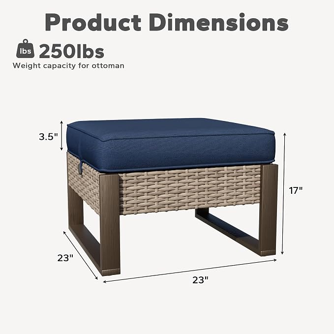Joyside Outdoor Patio, All-Weather PE Rattan Ottomans Footstools - Image 2