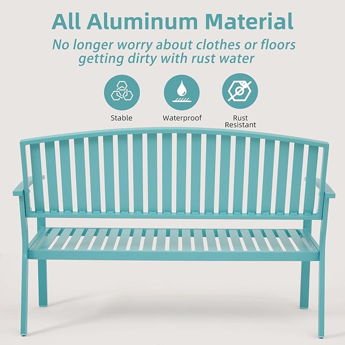 Outdoor Bench Weatherproof Aluminum Patio Garden Bench, Patio Loveseat - Image 3
