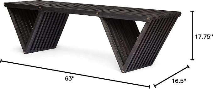 Christopher Knight Home Esme Outdoor Acacia Wood Bench, Dark Gray Finish - Image 10