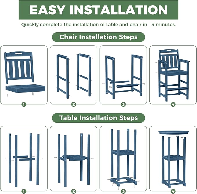 Outdoor Bistro Bar Set, Patio High Top Table and Bar Height Tall Adirondack - Image 8