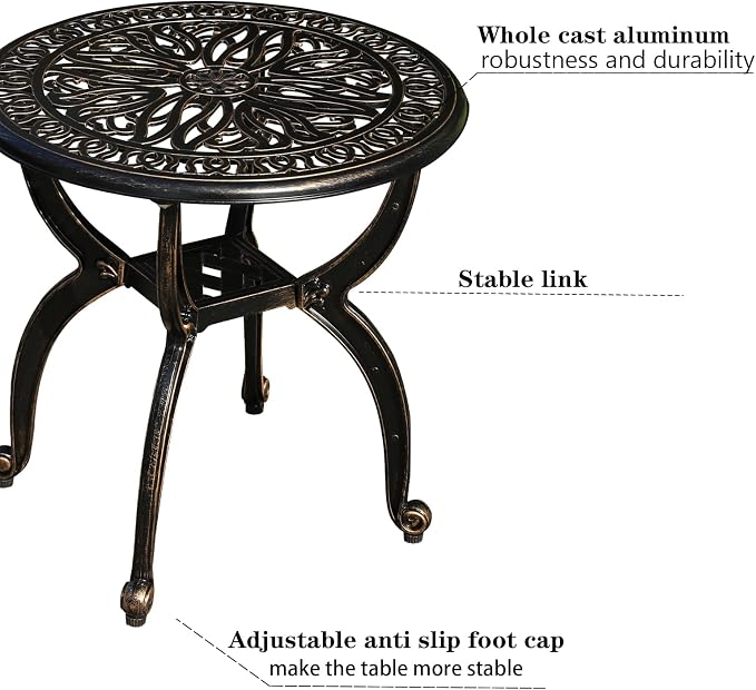 Cast Aluminum Outdoor Side Table, All Weather Round Small Coffee Table - Image 5