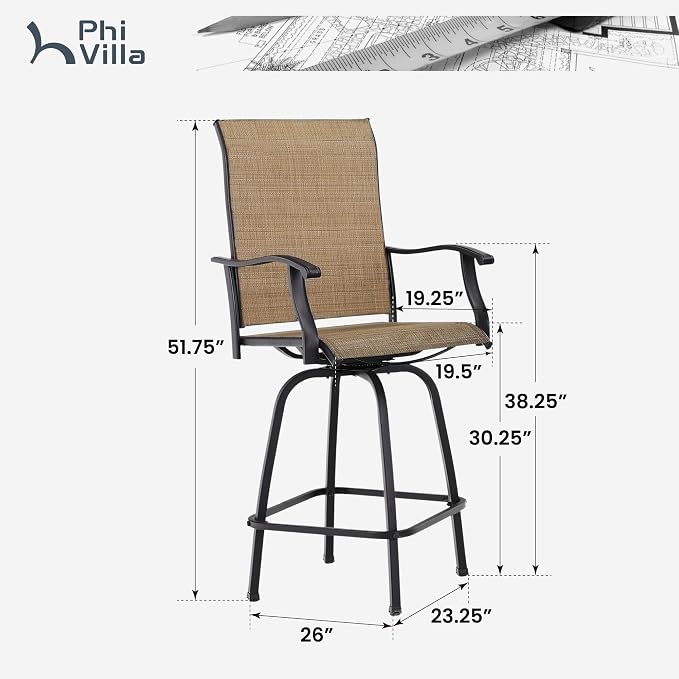PHI VILLA Outoor Swivel Bar Stools Set of 6 - Image 3