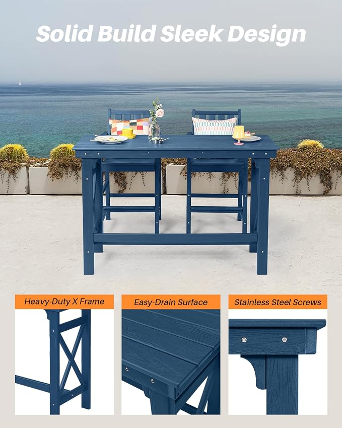 3 Pieces HDPE Outdoor Patio Bar Set, Rectangular Outdoor Bar Height Table and - Image 7