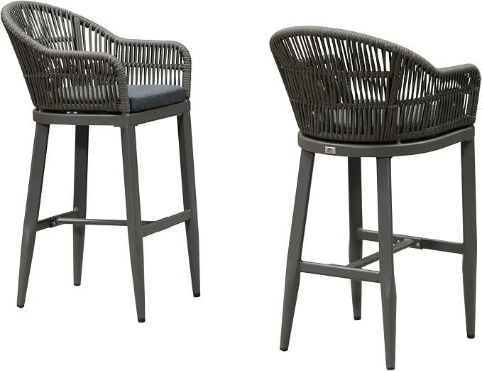 PURPLE LEAF Outdoor Bar Height Stools Set of 2 Patio Metal Modern Wicker Rattan - Image 9