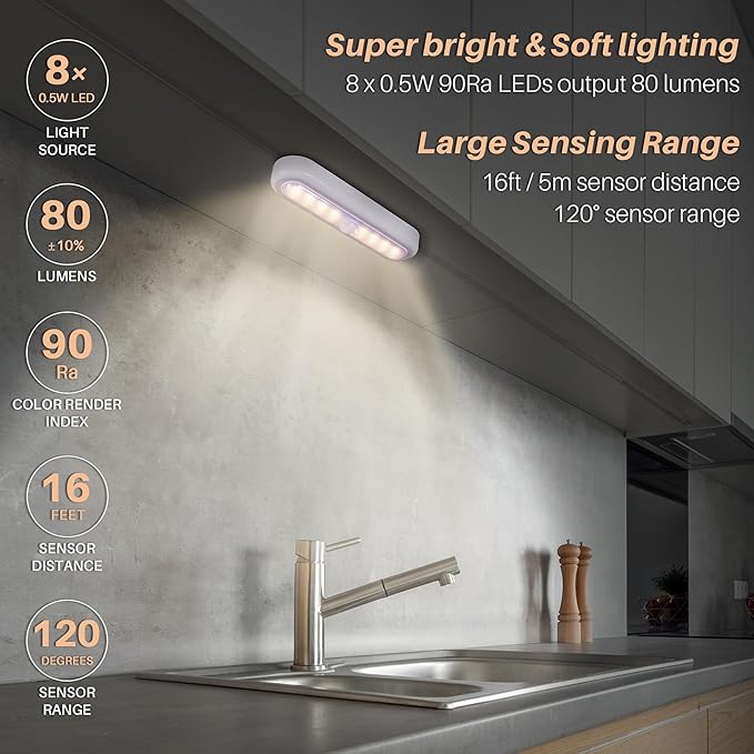 STAR-SPANGLED 3 Pack 7” Motion Sensor Lights Indoor Battery Operated, Stick on - Image 2