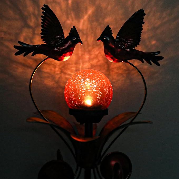 VCUTEKA Cardinal Solar Lights Outdoor Metal Garden Stake Waterproof Crackle - Image 6