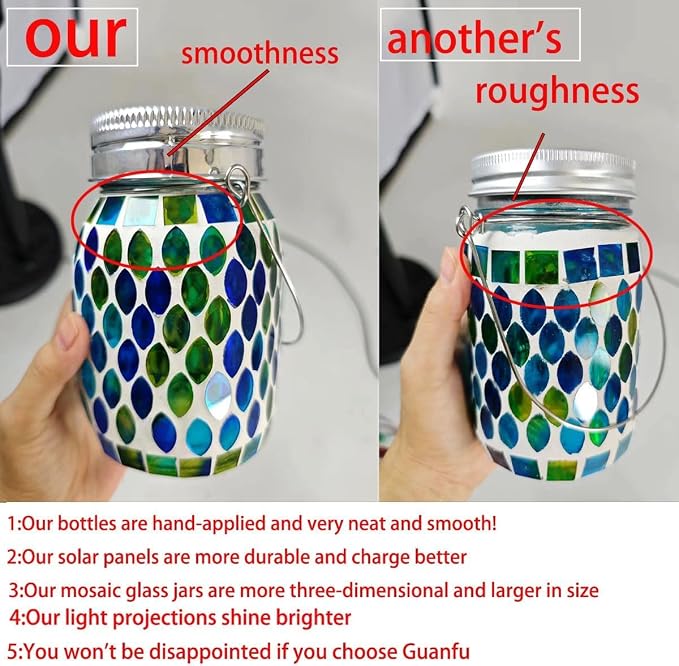 Solar Mosaic 2pack Outdoor Waterproof Cool Blue Mosaic jar Decor Christmas Gifts - Image 3