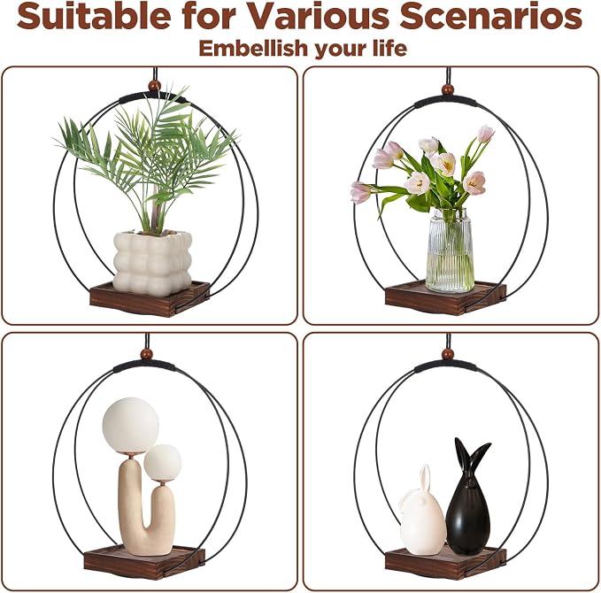2 Pack Hanging Planters for Indoor Outdoor Plants, 12 Inch Sturdy Wood Base - Image 6