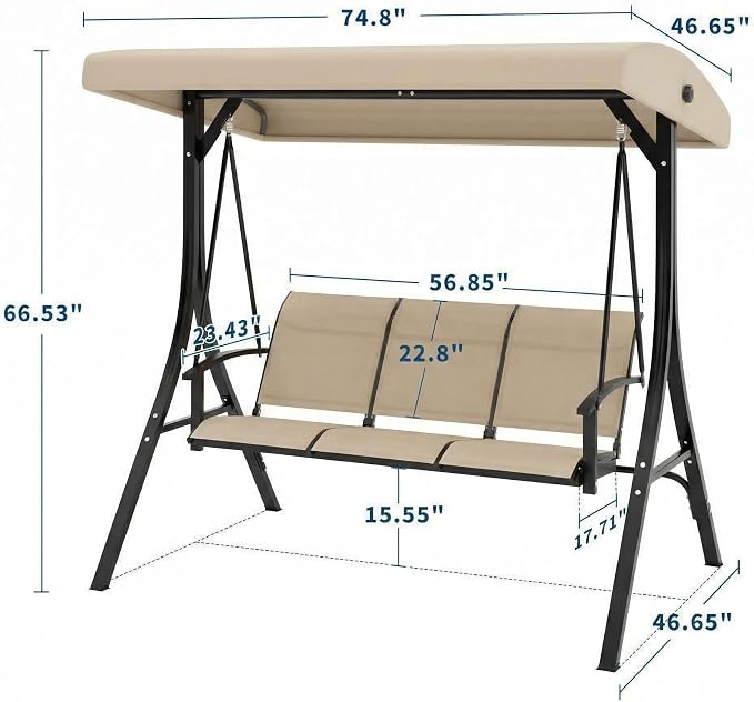 3-Seat Patio Swing Chair, Outdoor Porch Hanging Chairs - Image 2