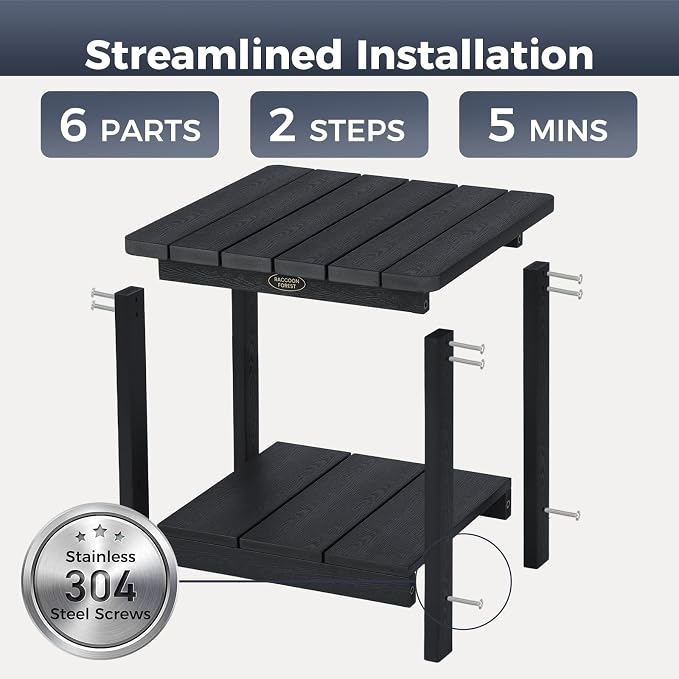 Square Outdoor Side Table Adirondack Side Table, Water-resistant & 2-Tier Small - Image 8